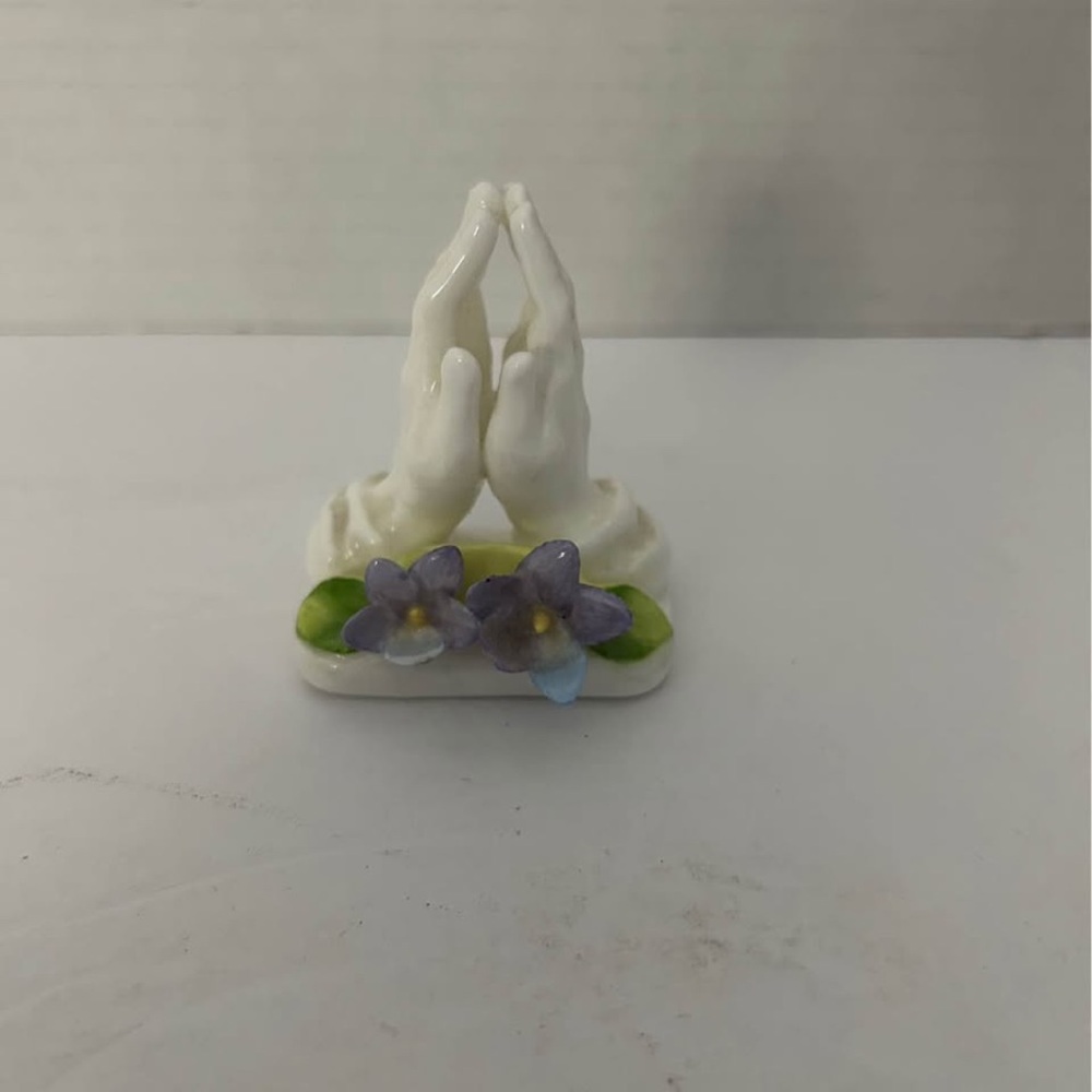 Elegant White and Purple Ceramic Hand Sculpture
